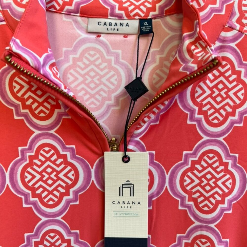NWT Cabana Life Women’s UPF 50+ Long Sleeve Dress – Coral & White – Size XL - Picture 4 of 7